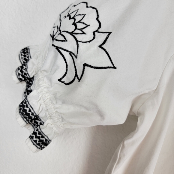 Parker Embroidered Black and White Puff Sleeve Cotton Mini Dress Small - Picture 12 of 13